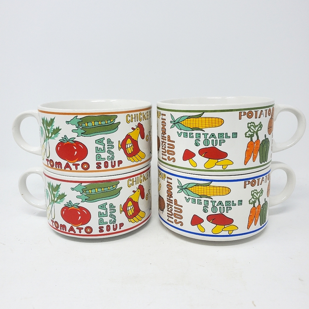 VTG Cisco Torrance Korea Assorted Soup Ceramic Soup Mugs, set of 4